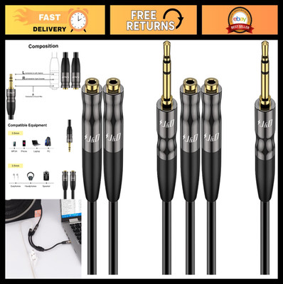 3.5mm Audio Stereo Y Splitter Cable, Dual 1/8'' TRS Female Headphone Adapter, 2ft