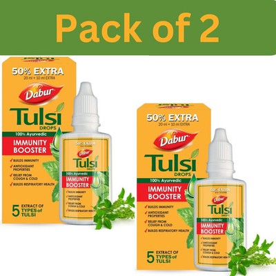 2 Pack Dabur Tulsi Drops | Natural Immune Support and Wellness 30ml Each