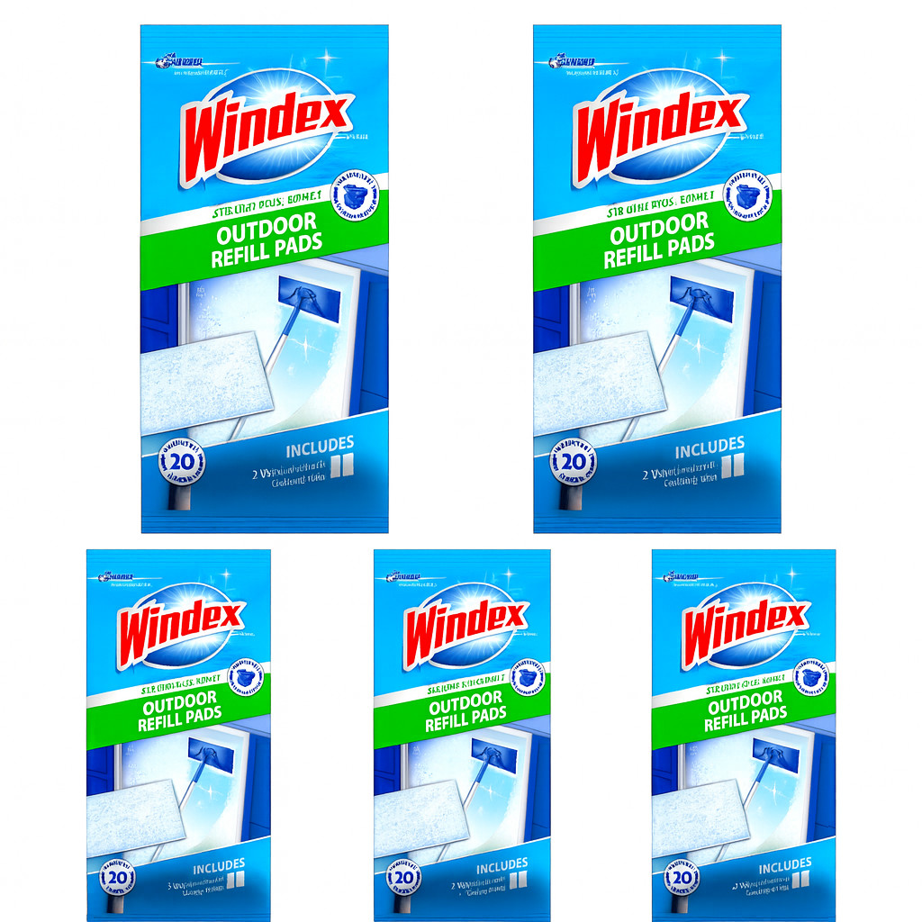 5 Packs Windex Outdoor All In One Glass Cleaning Tool Refill Pads -10 Pads Total