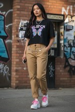 Wildfang Essential Trouser Camel Sz 14 High Rise Cropped Cotton Stretch Modern