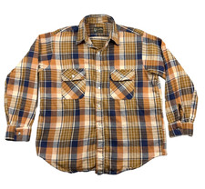 Vintage 70s Klondike Flannel Shirt Mens Large Brown Blue Plaid USA Made Workwear