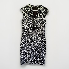 Adrianna Papell Black & White Floral Split Neck Belted Sheath Dress Size 8