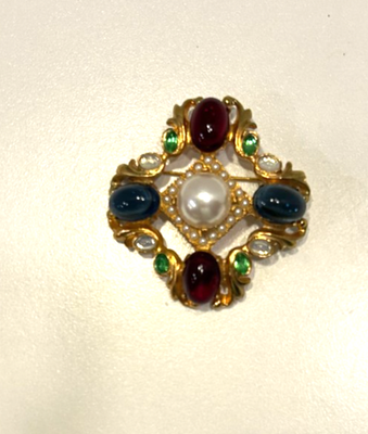 アクセサリー CADORO Jewel Co. 70s vintage brooch Vintage Jewel Brooch by Cadoro With Glass Cabochons And Faux