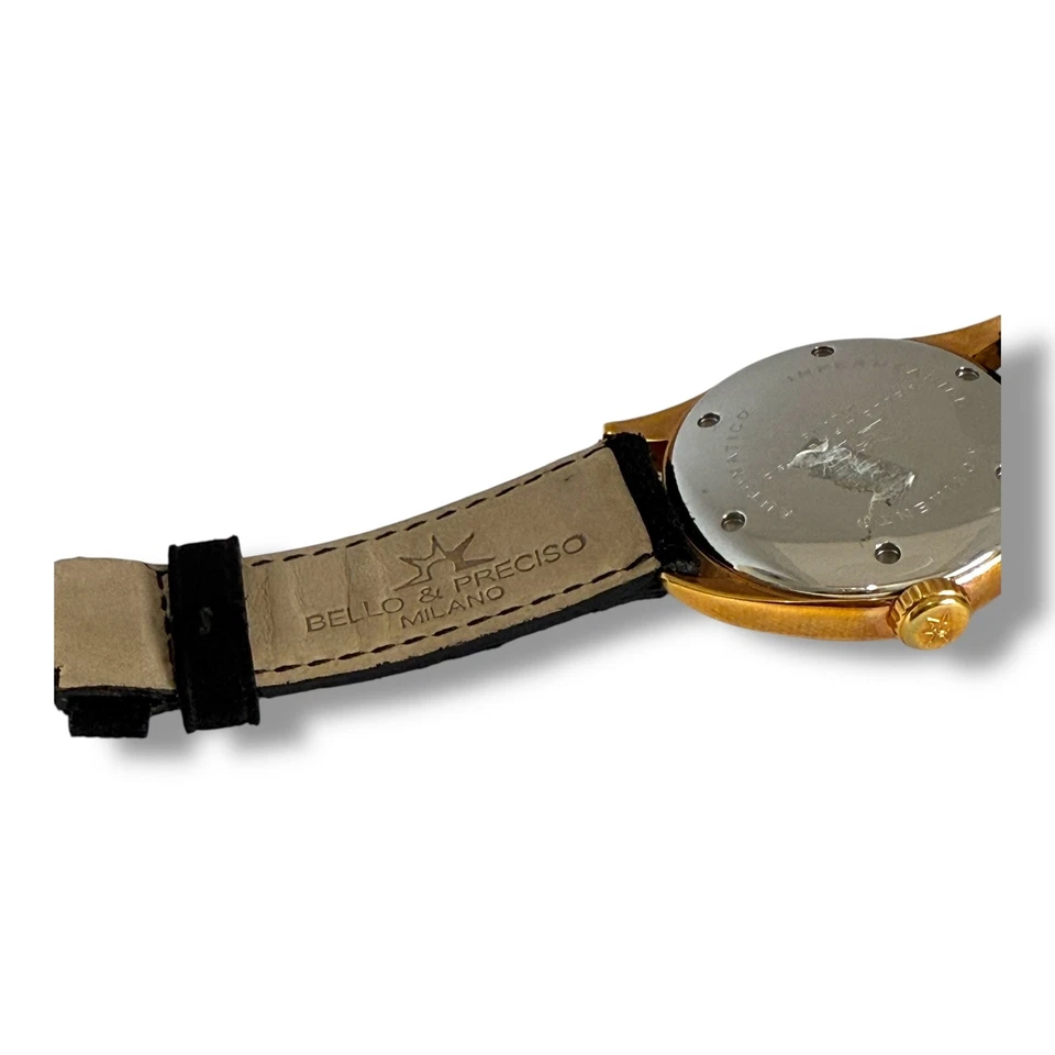 Reloj italiano Bello & Preciso Milano NOS esfera azul caja dorada automático 44 mm Foto 3 de 4