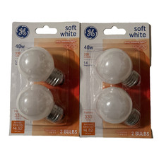 4 GE 40w Soft White G16 1/2 Globe Shape Decorative A15 Light Bulbs E26 Screw 2Pk