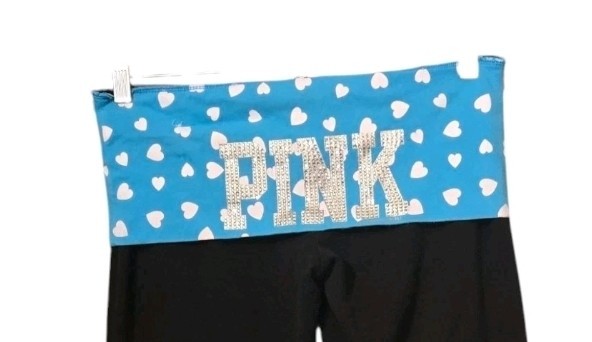 Victoria's Secret PINK Vtg Fold Over Flare Yoga Pants Polka