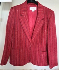 Vintage Red Tweed Wrap Skirt Suit Christian Dior Petites With Pockets/Red Lined