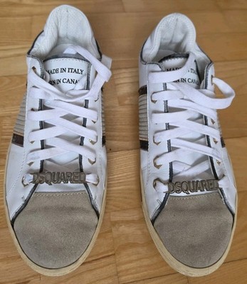 DSQUARED2 Herren Sneaker Gr. 41 Weiß Leder Retro Tennis Schuhe Made in Italy