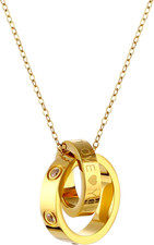 Women'S Cubic Zirconia round Necklace, 18K Gold Stainless Steel Heart-Shaped Dou