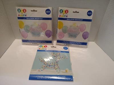 321 Party! Lot Of 3 Balloons Dog, And 2 Cupcakes New