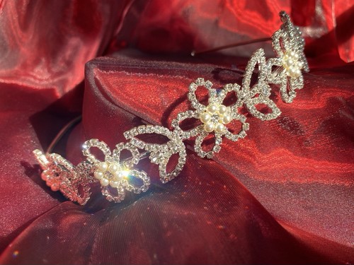 Headband Party Swarovski Cubic Zirconia Crystals Silver Floral Pearl Jon Richard - Picture 7 of 24