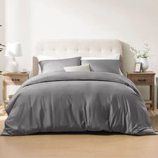 King Size Bamboo Cooling Duvet Cover Set in Soft Grey with Pillow Cases