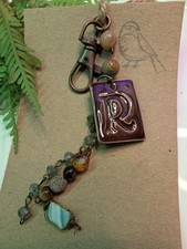 Handmade Boho Beaded Key Chain for Women, Bronze, Ceramic, Metal, R Charm