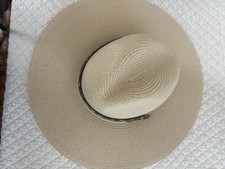 NWT bohme Ivory Cream Paper Straw Fedora Hat Leopard Band