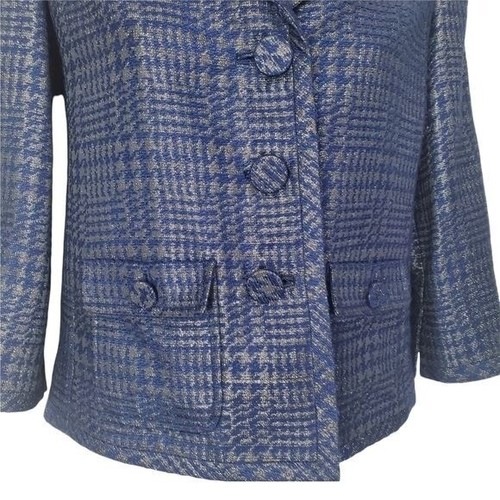 TALBOTS Womens Blazer SZ 0P Hounds tooth Navy Academia Metallic Glitter Boxy - Picture 7 of 9