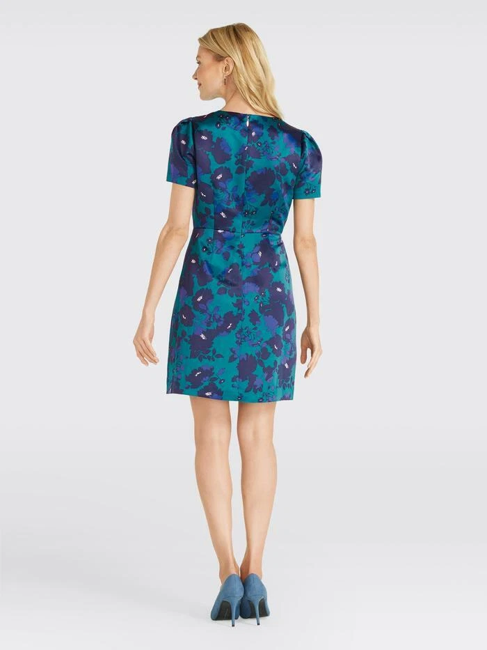 Draper James бирюзовый синий вырез цветочный структурированный платье короткий рукав оболочка Sz 10 - Изображение 4 из 4