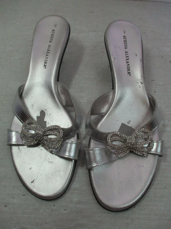 Zapatos para mujer Athena Alexander plateados con joyas estrás lazo sin cordones formales 9 Foto 2 de 4