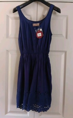 So Authentic American Heritage Womens Eyelet Hem Dress Sz M Navy Lined NWT