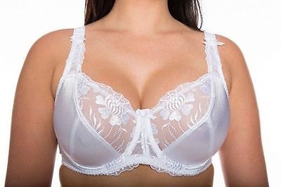 White Satin Lace Underwired Bra 34-36-38-40-42-44-46-D-DD