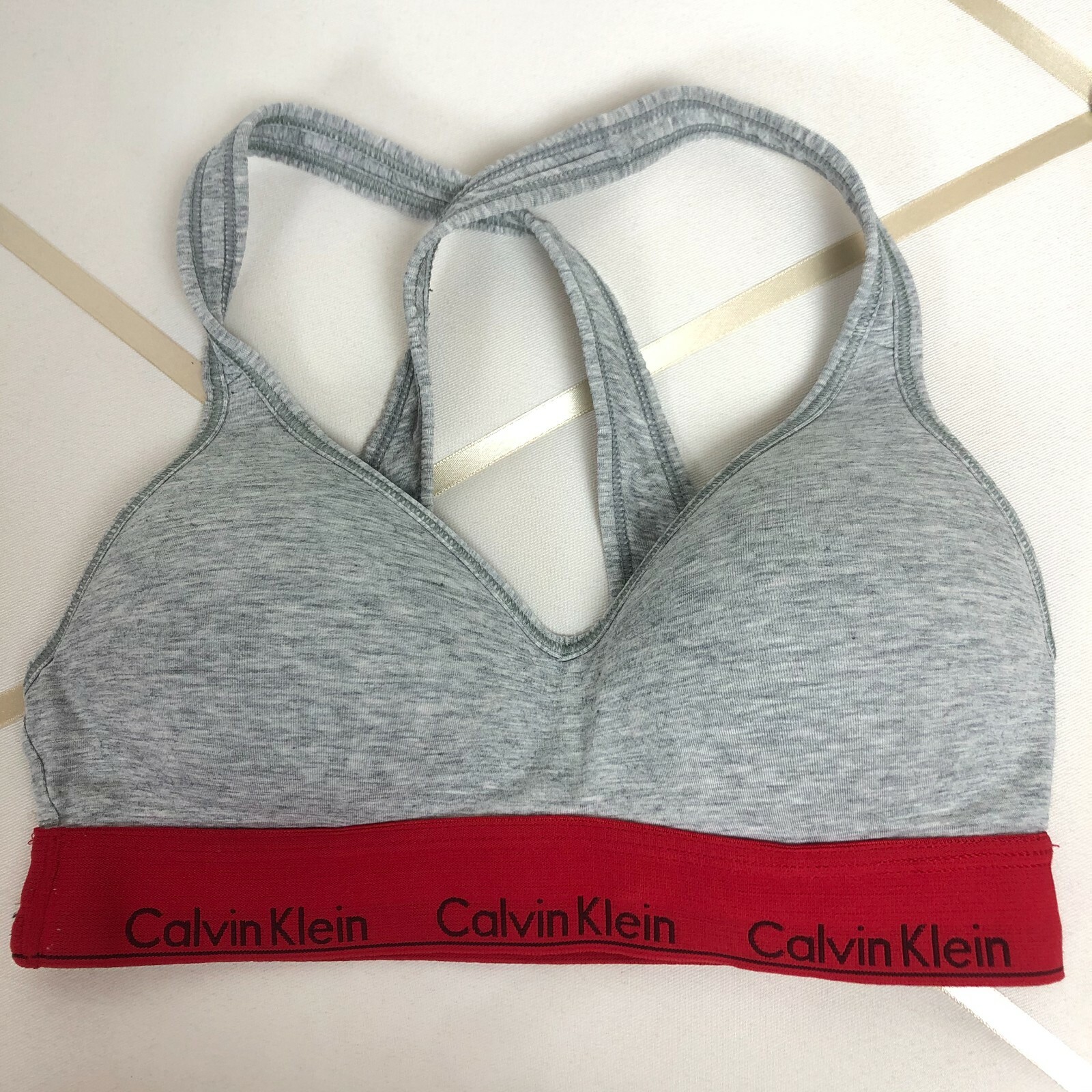 Calvin Klein Gray & Red V-Neck Sports Bra Bralette Women's Size Small | eBay