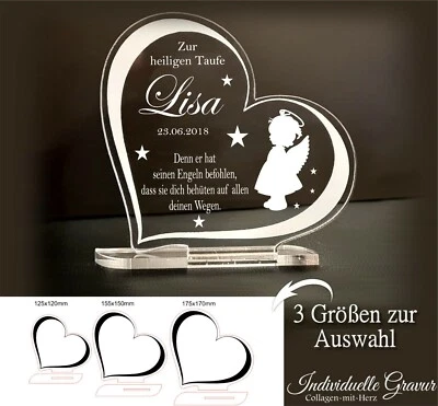 MARKENLOS Aufsteller Herz Gravur Taufe Kommunion Konfirmation Geschenk - Mädchen