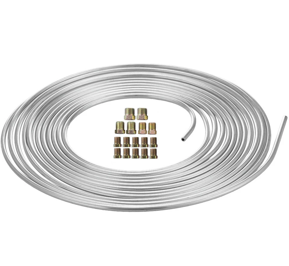 2X Zinc Nickel Brake Line Tubing Kit 3/16" 1/4" OD 25FT Coil Rolls With Fittings - Image 3 of 4