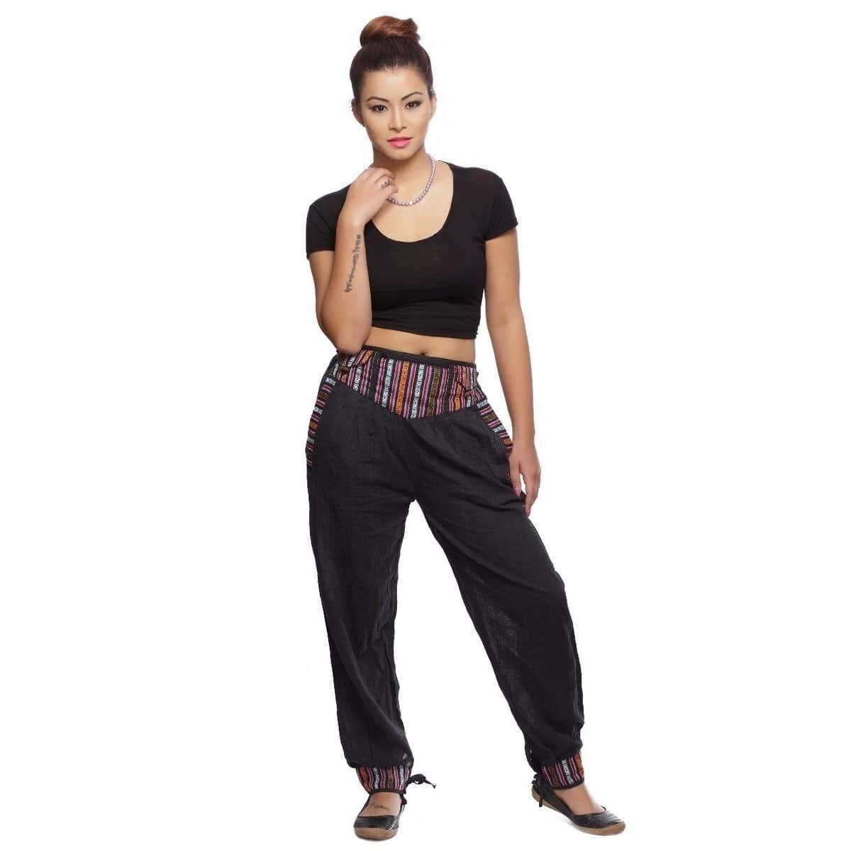 Little Kathmandu, pantaloni da donna, leggeri, alla turca, tinta unita, con elastico multistrato in vita Brown Taglia unica
