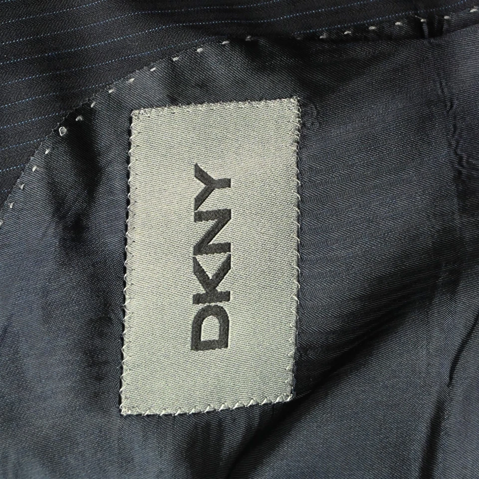 DKNY 44L 36x32 Navy Blue Pinstripe 100% Wool Mens Sport Coat Jacket Pants Suit - Image 4 of 4