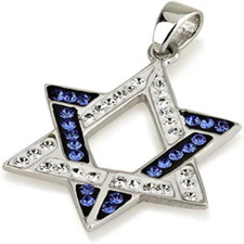 STAR OF DAVID PENDANT GEMSTONES STERLING SILVER NECKLACE