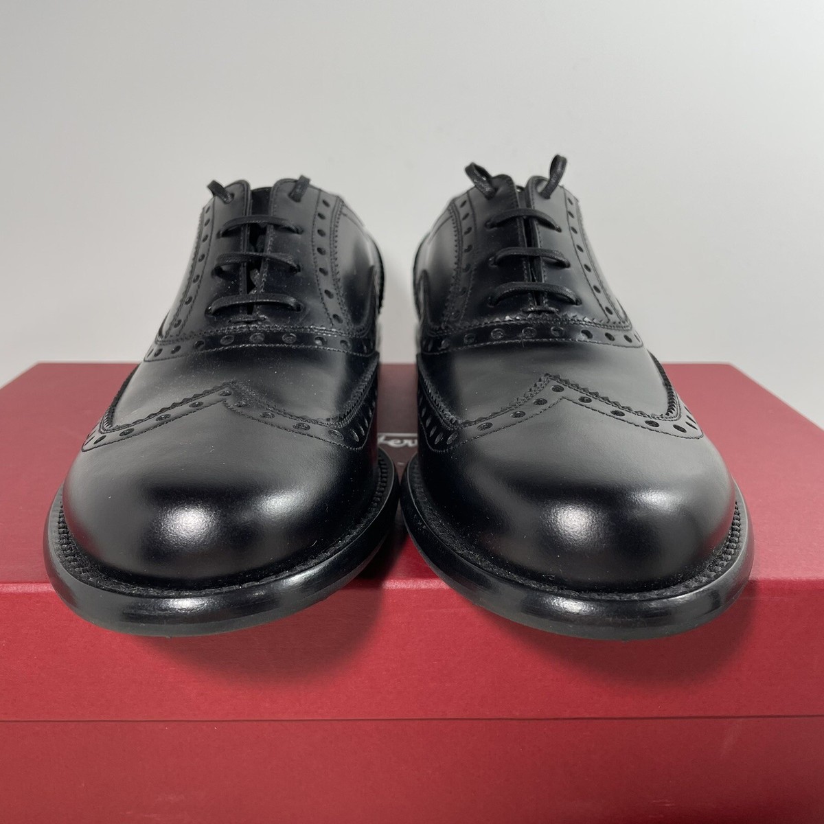 Salvatore Ferragamo Mens Black Leather Wingtip Brogue Oxford Shoes 7416 7.5 EE New Salvatore Ferragamo Mens Wingtip Oxford Brogues Size 7.5  main image 2