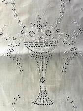 2 VTG Italian Hand Embroidery Floral Stem Chalice Goblet Figure Runners 51" x18"