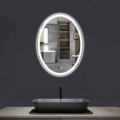 WISFOR 20 in. W x 28 in. H Large Oval Frameless Wall Dimmable Backlit Mirror
