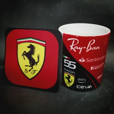 MUG & COASTER FERRARI F1 CARLOS SAINZ 55 LECLERC 16 2023 TAZA TASSE CUP MUKI