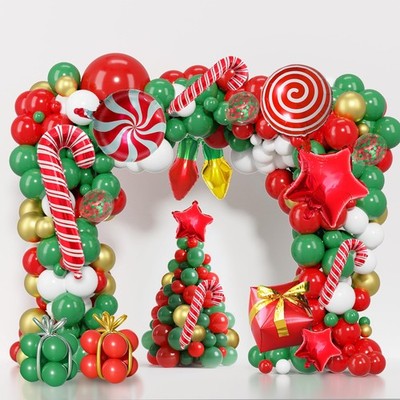 135pcs Christmas Balloon Garland Arch Kit with Foil Candy Stars Cane Gift Bal...
