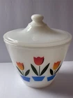 VINTAGE Fire King Milk Glass, Tulip Grease Pot With Lid  And Process