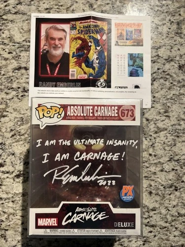 Carnage Funko Pop Autographed By Marvel Creator Randy Emberlin In Pop Protector