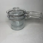 Vintage Pyrex Flameware Glass  Double Boiler Saucepan & Lid 6283 1.5 Qt