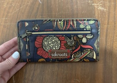 Sakroots Artist Circle Owl Clutch Canvas Wallet Boho Floral Snap Closure