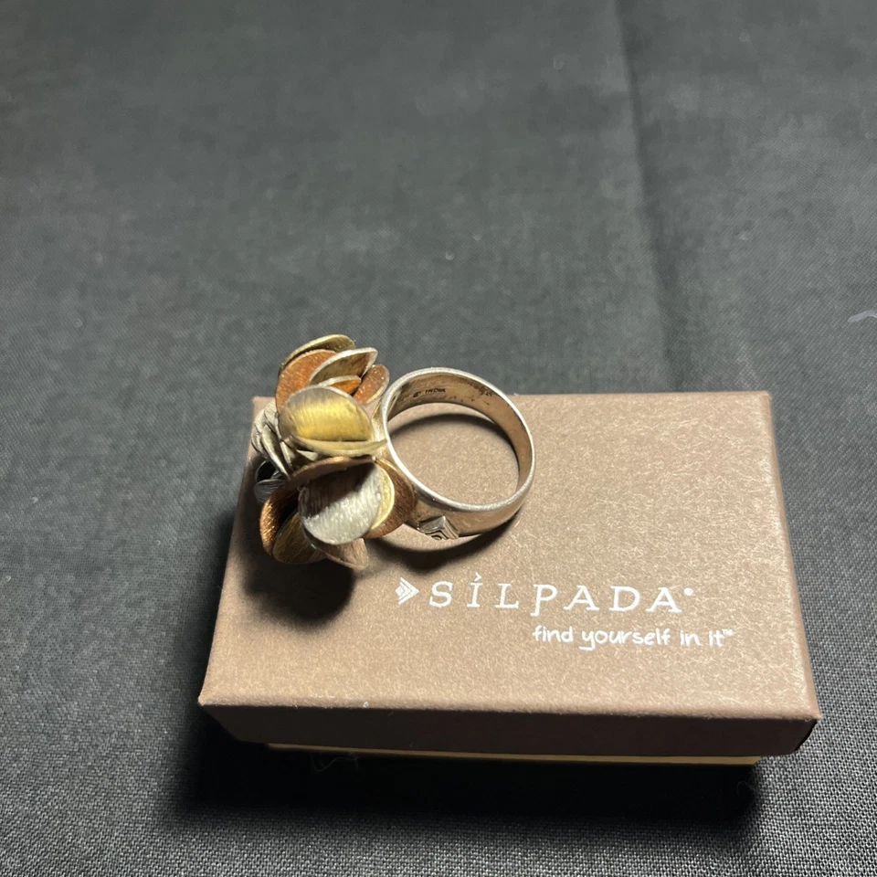 Vin. Anillo Cha Cha Silpada Plata Oxidada, Latón y Cobre Talla 7 - ¡No Usado! Foto 3 de 3