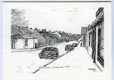 Historical Society gefaltete Papierkunstkarte - Zeichnung der Main Street Dundonald 1993