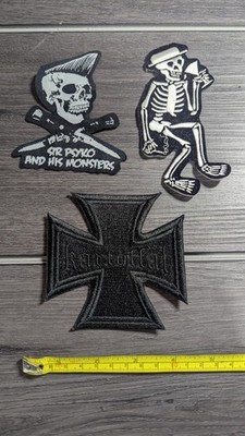 Lot Of 3 Sew On Patches Sir Psycho, Drinking Skeleton Plus