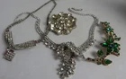 Vintage Costume Jewelry Repair Lot Rhinestone Necklaces Brooches Small Lot