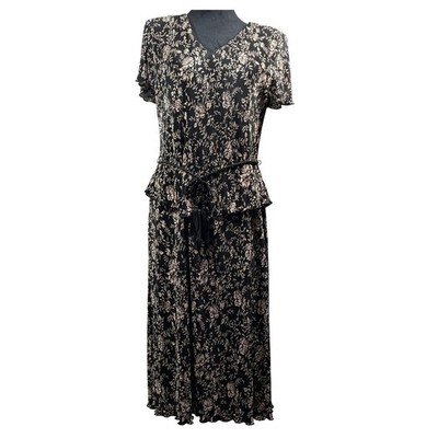 Connected Apparel Floral Micro Pleated Peplum Maxi Dress Black 12 vtg  church | eBay