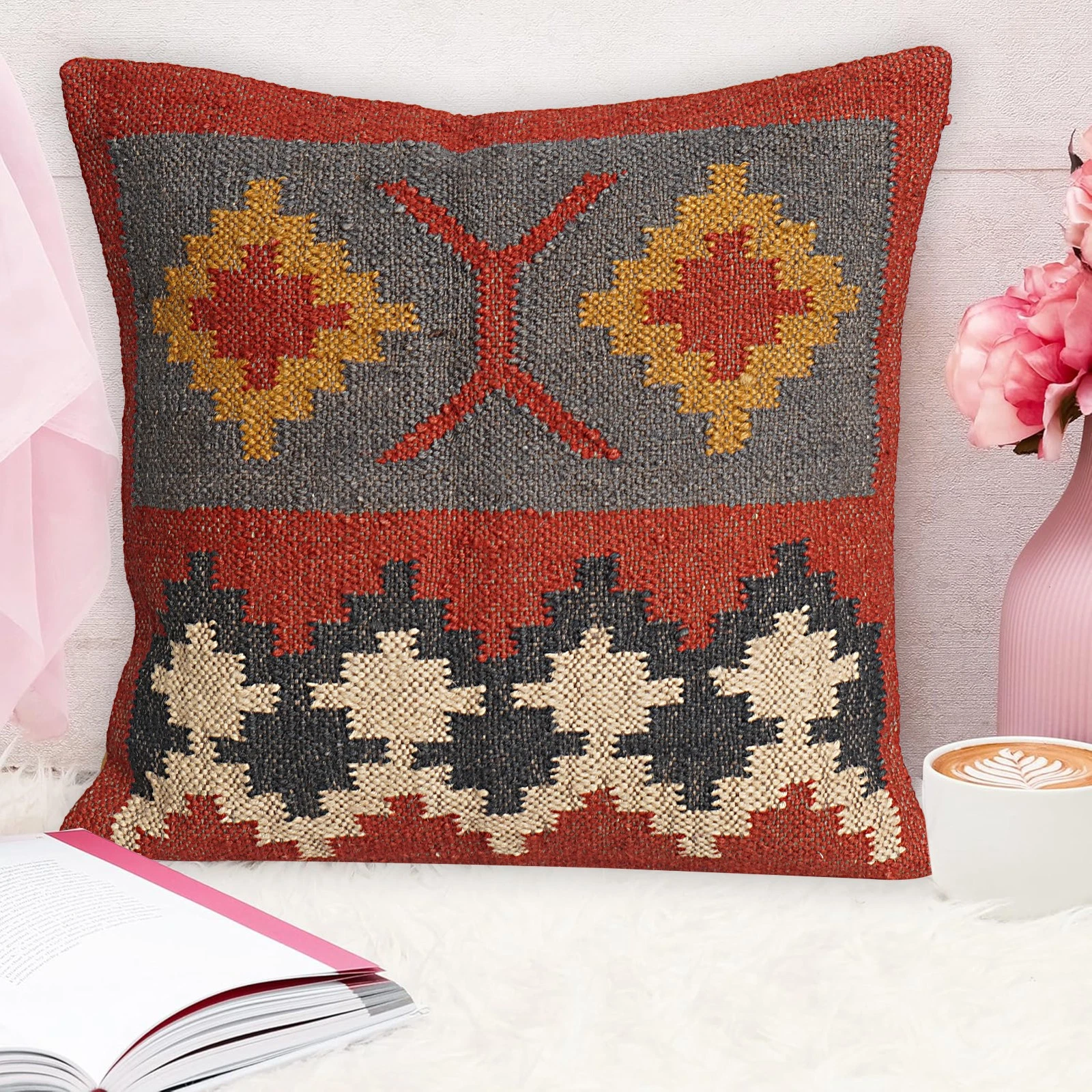 Jute Cushion Cover Throw Indian Vintage Handmade Kilim Pillows Case 18x18"
Opens in a new window or
