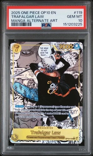 2025 ONE PIECE OP10-ROYAL BLOOD MANGA ALTERNATE ART #119 TRAFALGAR LAW PSA 10