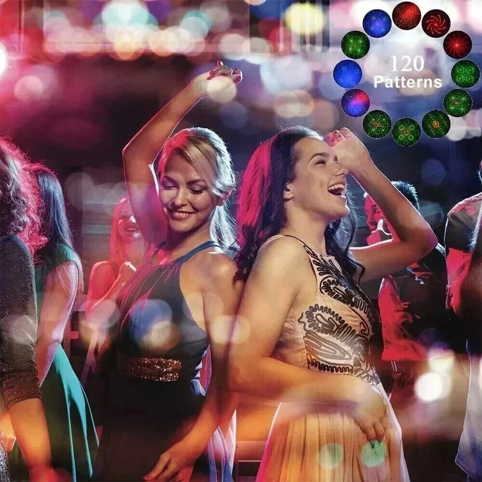 120 Rechargeable RGB UV Laser DJ Disco Party Stage Light Projector Remote Sound - Image 4 of 4