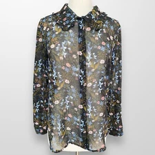 Cabi Womens Size Medium Floret  Blouse Top Shirt Black Sheer 3593 Long Sleeve