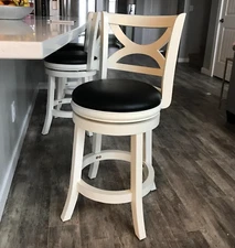 Counter Height Bar Stool Swivel Chair Cream 24"H Upholstered Seat White Set of 2