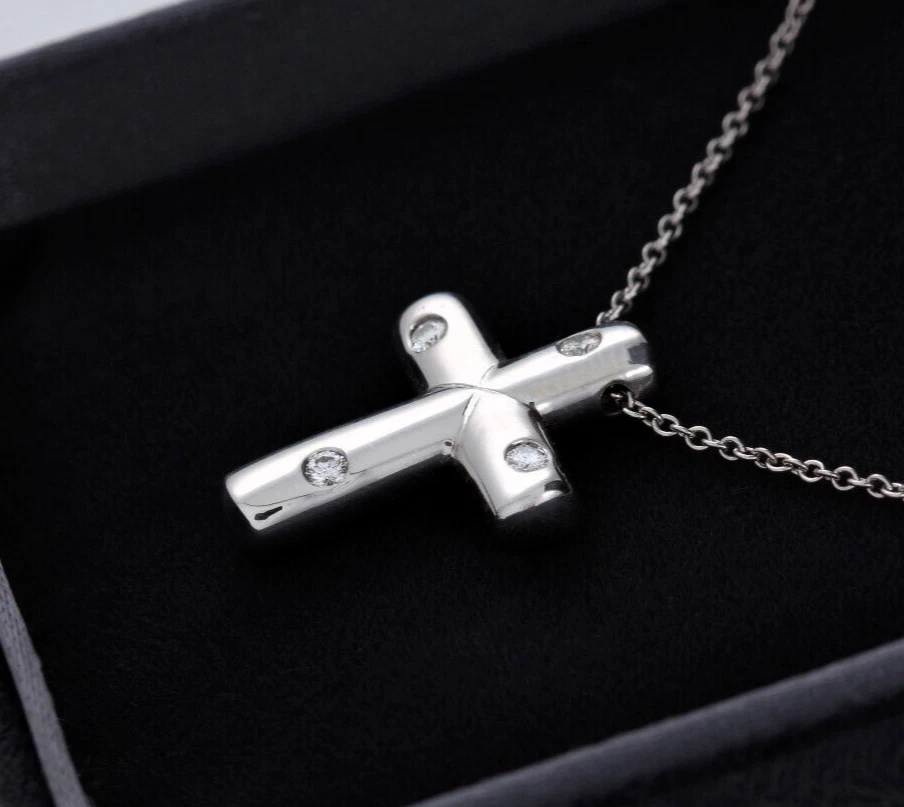 Tiffany & Co Diamond Platinum Etoile Cross Pendant 16.75" Necklace in Box Pouch - Image 2 of 4