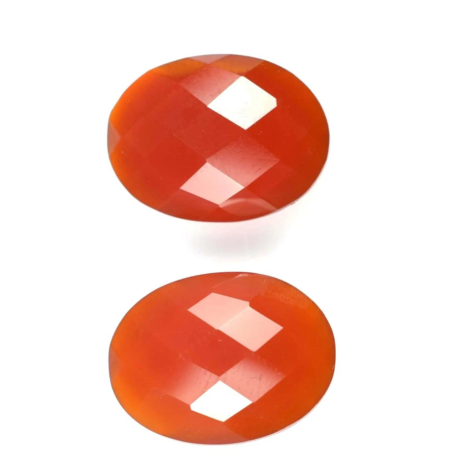 12x16MM Natural African Orange Onyx Loose Oval Broilets Gemstone Chekar Cut Pair - Image 3 of 4